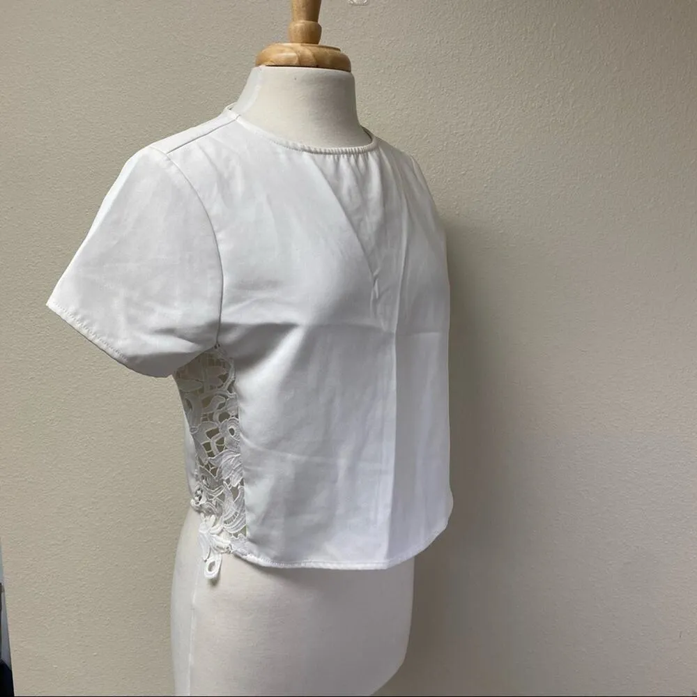 Sugar + Lips Lace Panel Cropped Top White M - Image 4
