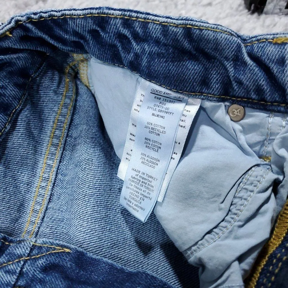 Good American Good Boy Jeans High Rise Split Hem Blue941 Women's Size 4 27 - Image 6