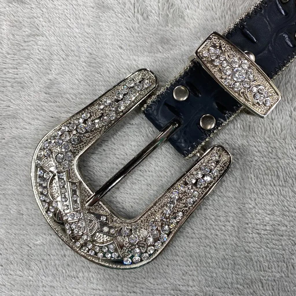 Nocona Belt Co Western Fashion Belt Womens S Black Rhinestones Crystal Buckle - Image 3