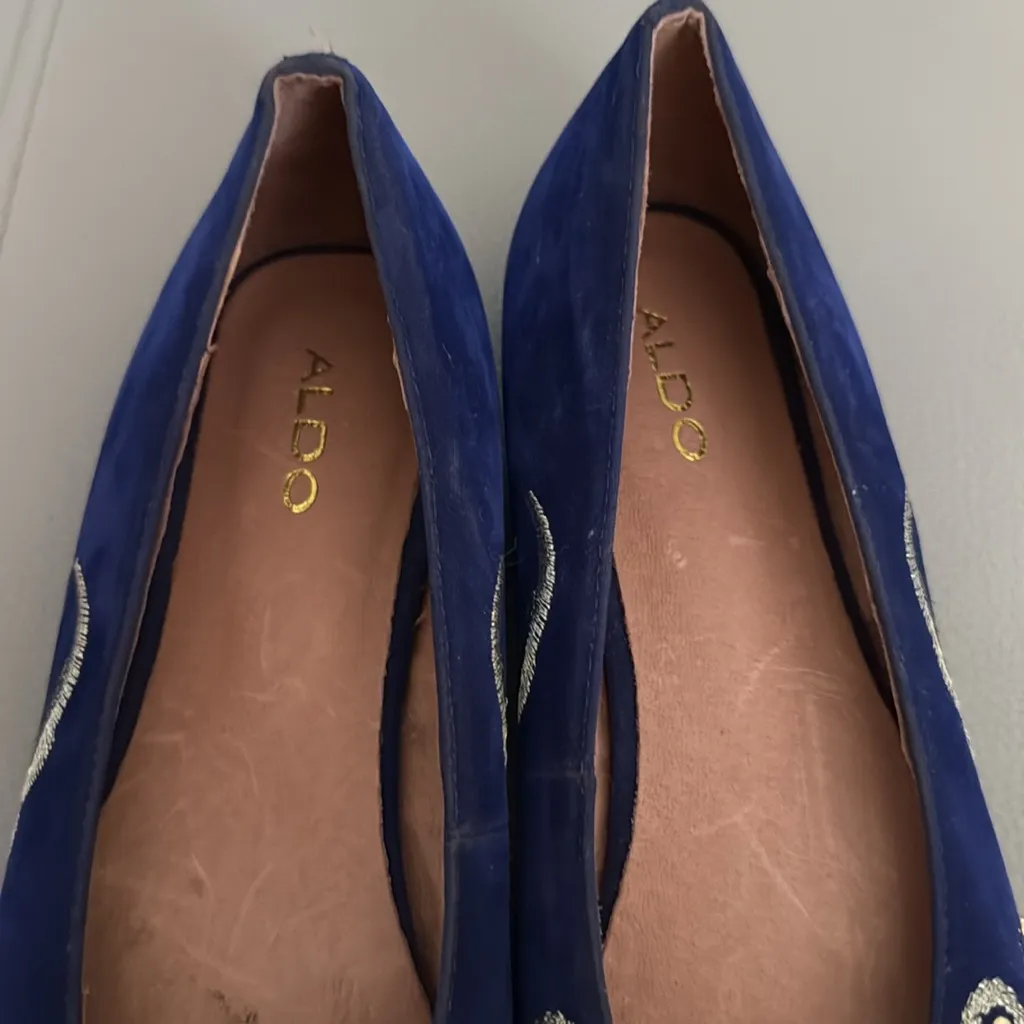 Aldo Blue Leather Studded Embroidered Pointed Toe Flats Size‎ 6 - Image 4