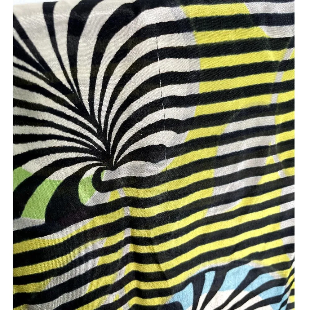 Vintage Carol Stanley 100% silk pop art 3D optical illusion fringed scarf/wrap Yellow - Image 6