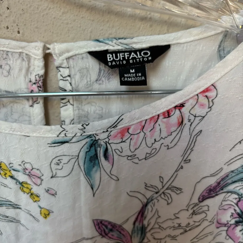 Buffalo David Bitton Floral Tie-Front Blouse - White and Pink - Image 3