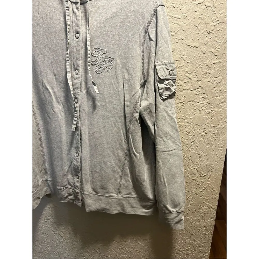 Tommy Hilfiger Grey Snap Button Up Woman’s Hoodie Size 1X -Flaw On Sleeve - Image 2