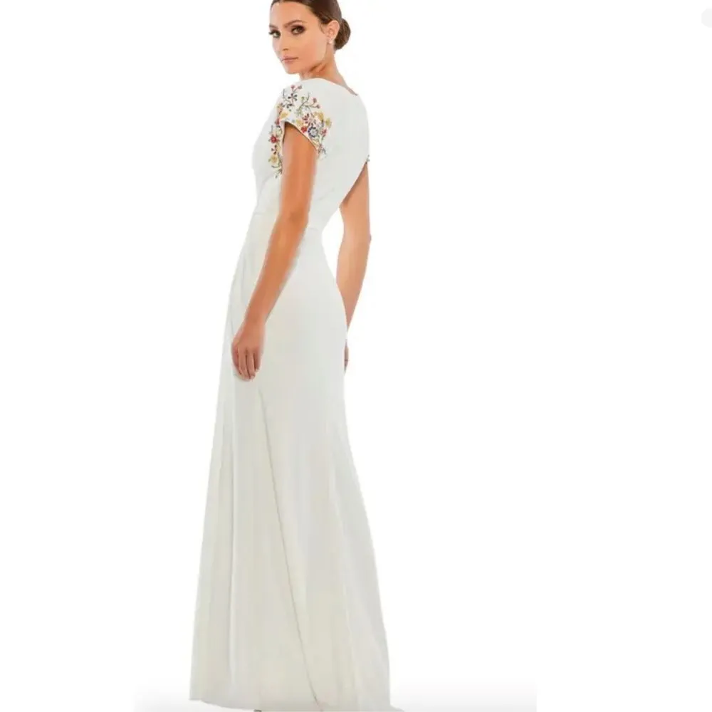 Mac Duggal 55709 Womens White Embellished Sleeve Jersey Wrap Gown - Image 5