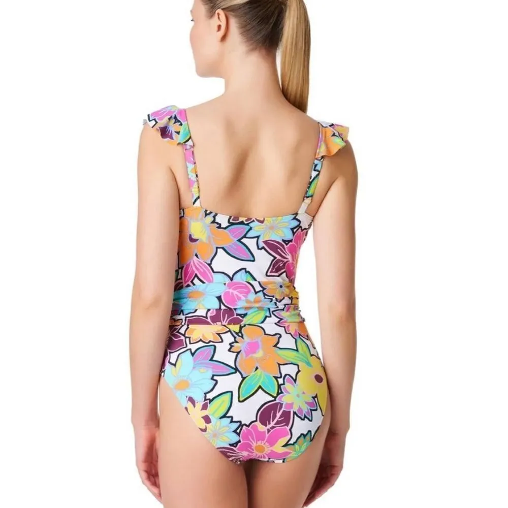 Bleu Rod Beattie Womens Floral Color Crush Ruffled One-Piece Swimsuit Multi Sz 4 - Image 5