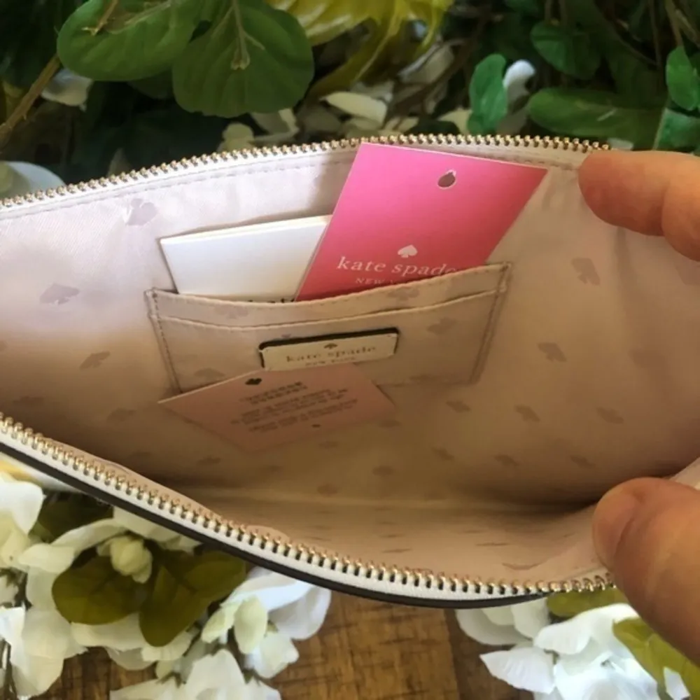 Kate Spade Yellow Stripe Canvas Zip Pouch Wristlet • Spring Summer • NWT - Image 3