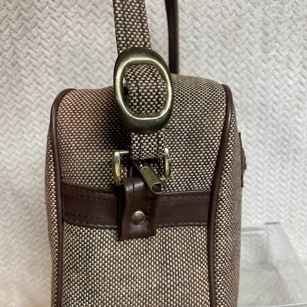 Vintage Brown Tweed Travel Shoulder Convertible Retro‎ Crossbody Bag Academia - Image 6
