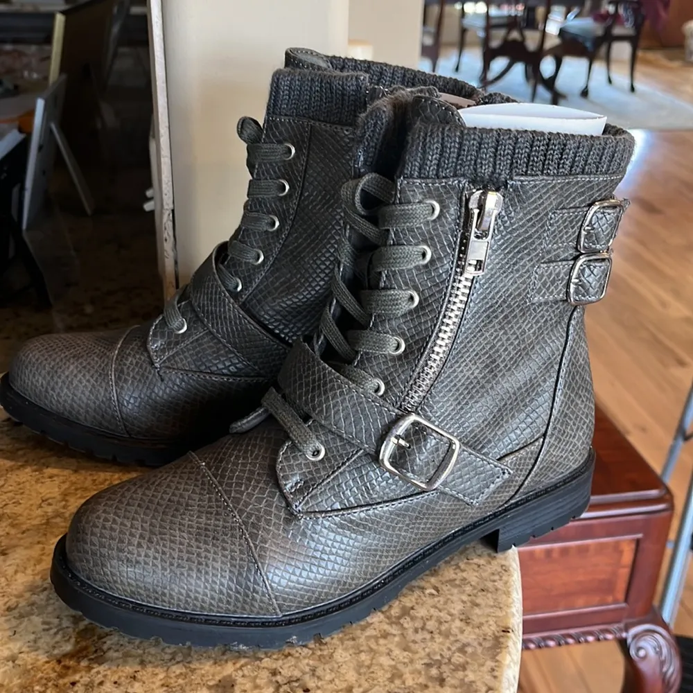 Boots Zip Lace Up Charcoal Booties Hiking Ankle Womens 8.5 JustFab - Image 6