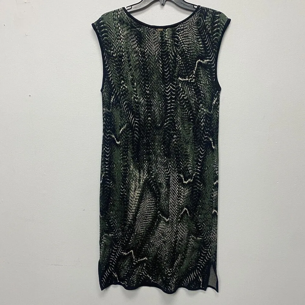 St. John Sport Women Sz 6 Greeb Black Animal Print Sheath Knit Dress - Image 4