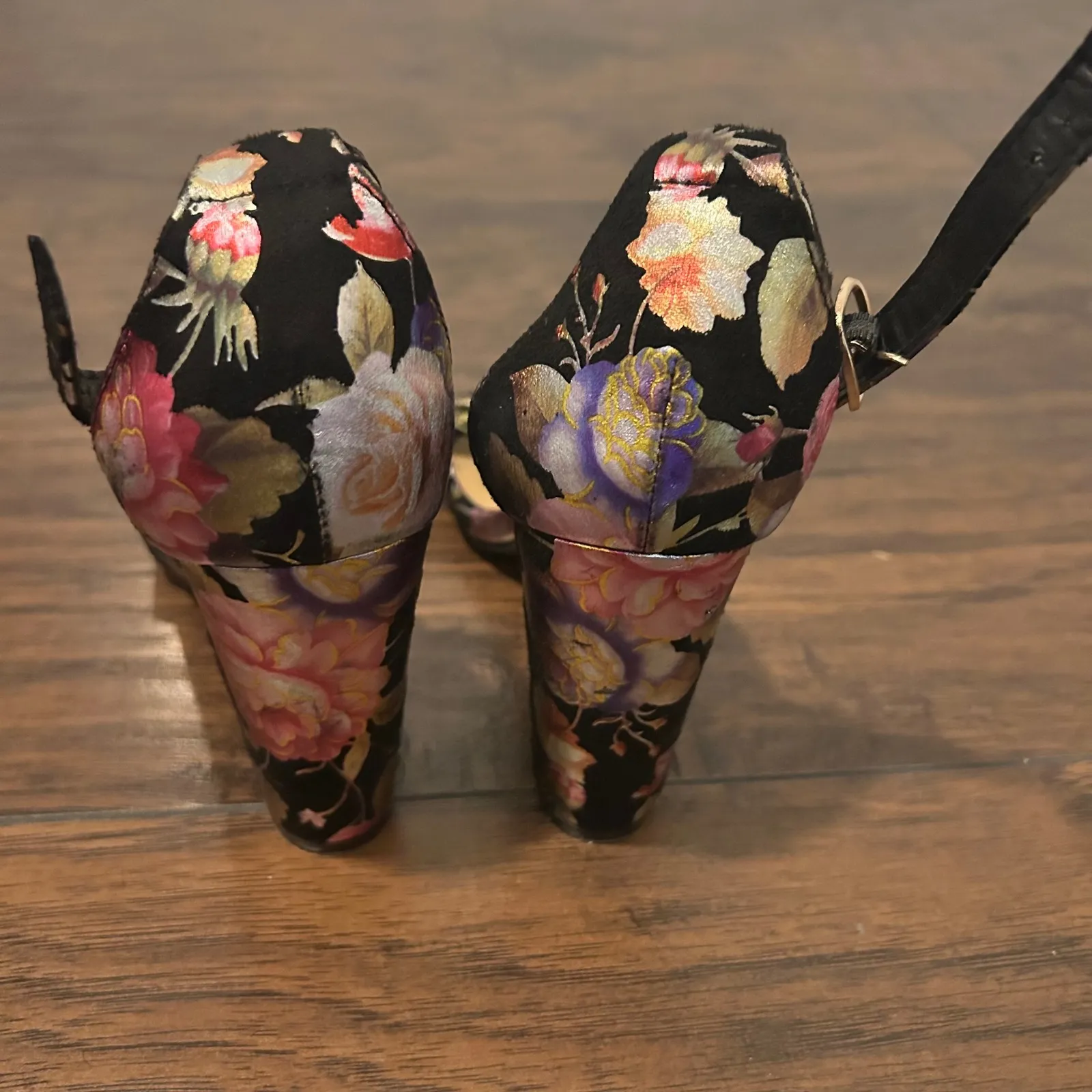 Bamboo Floral Print Ankle Strap Block Heel Sandals Party‎ Wedding Occasion - Image 4