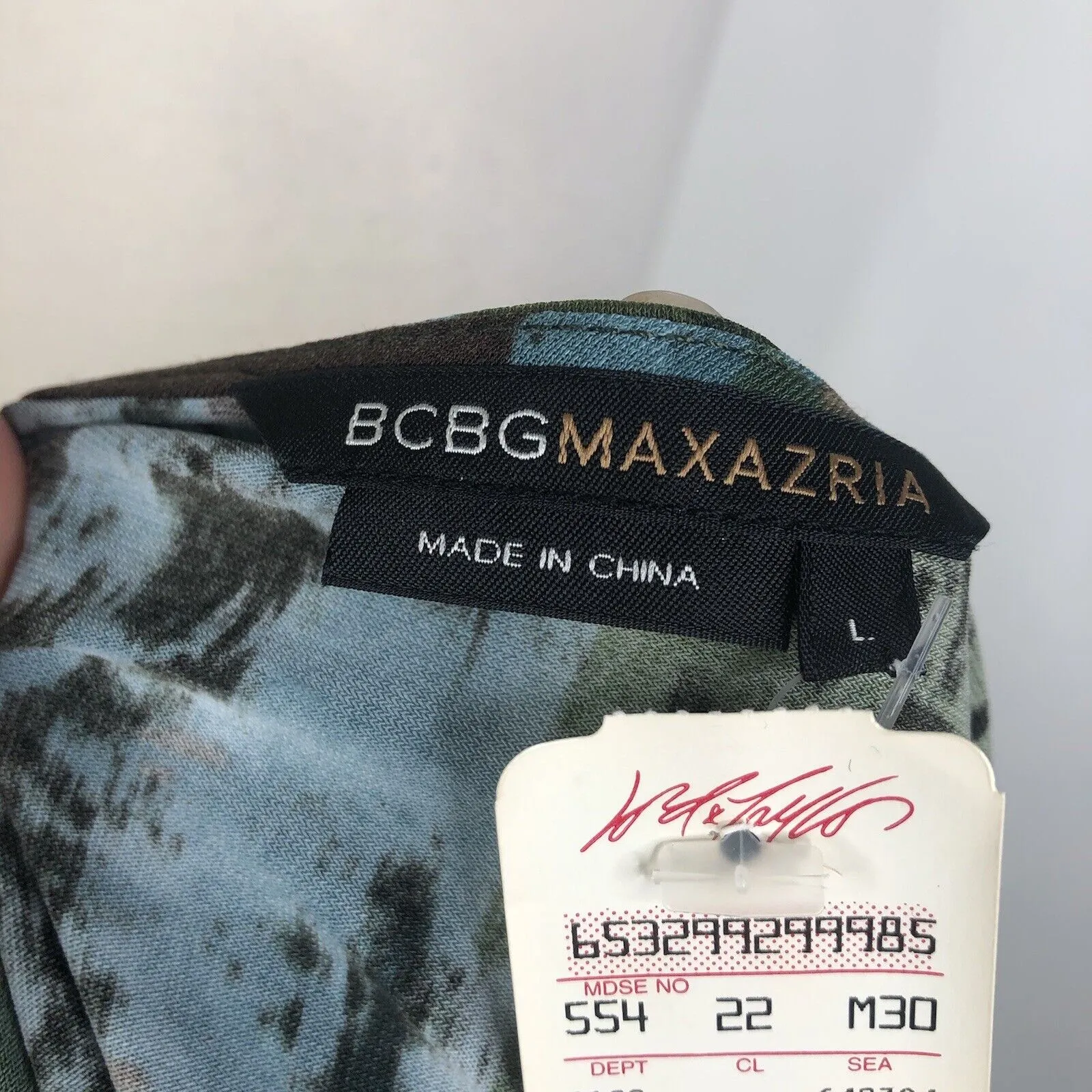 NEW BCBG MAXZRIA V-Neck Long Sleeve Multicolor Tie-Waist Dress Women's Large - Image 7