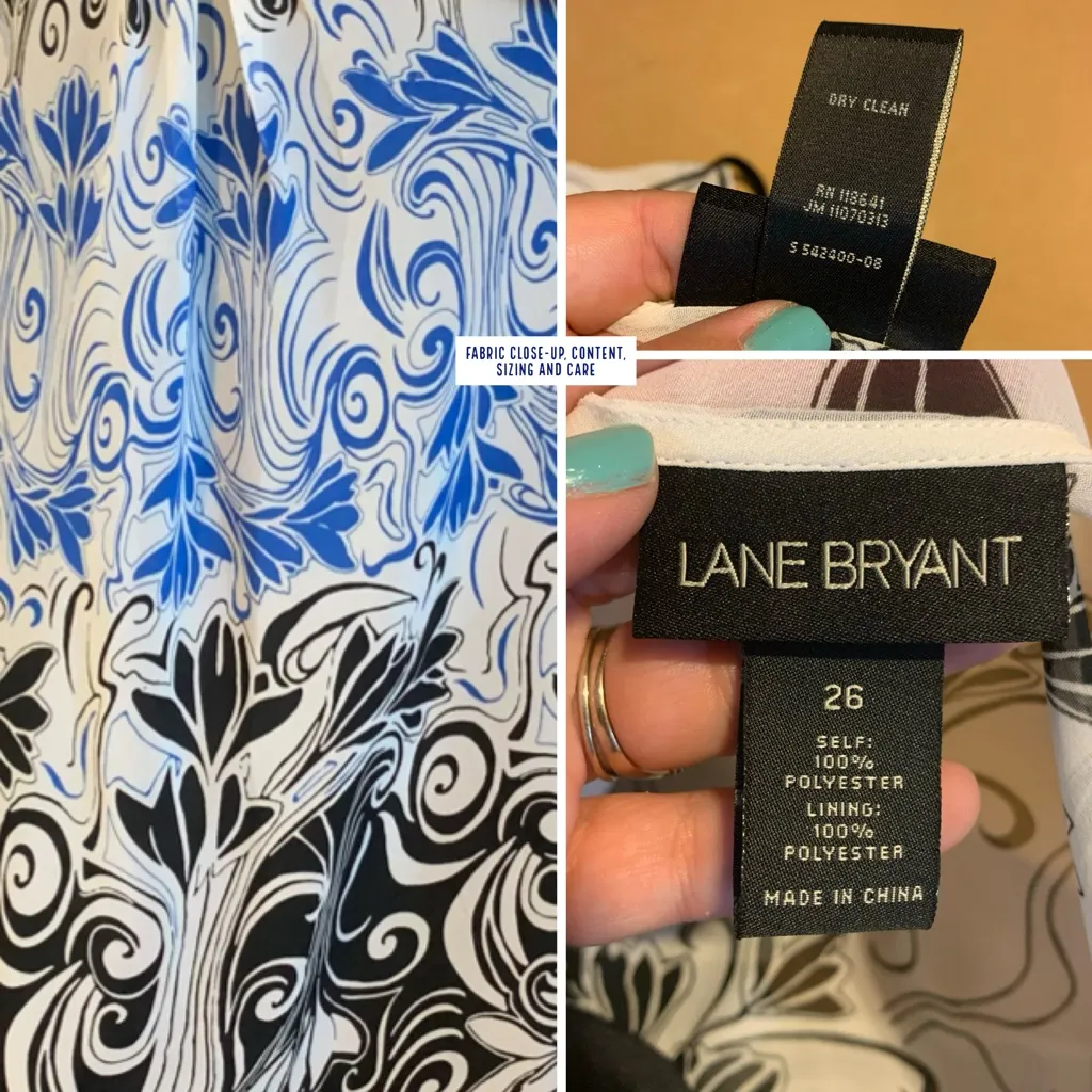 LANE BRYANT WHITE, BLACK AND BLUE CHIFFON LAYER SLEEVELESS MIDI DRESS (26) - Image 13