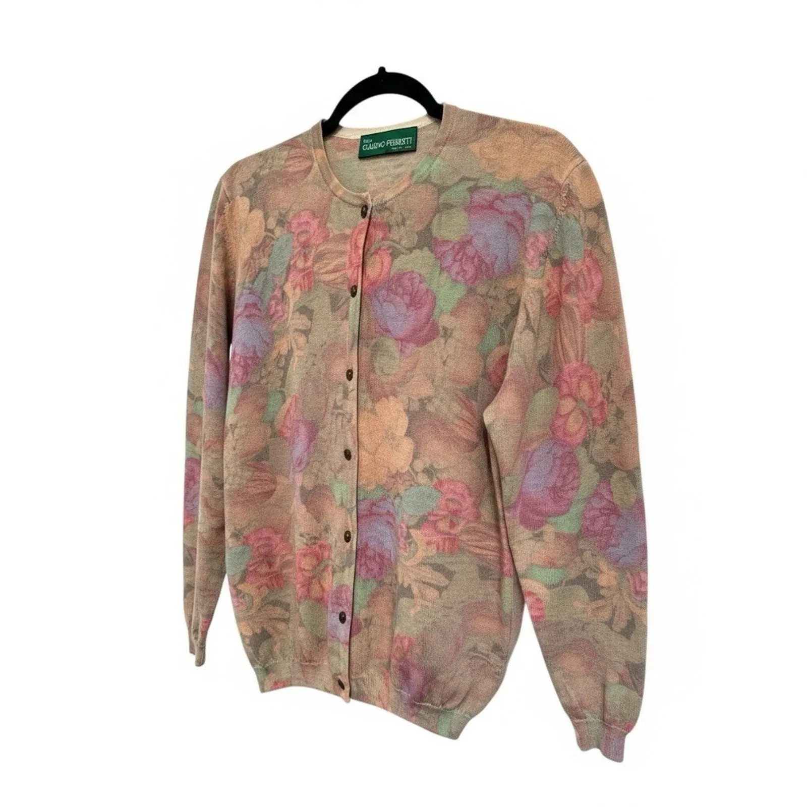 CLAUDIO FERRETTI vintage floral knit cardigan sweater size M Wool & Lana Italy Size M - Image 3
