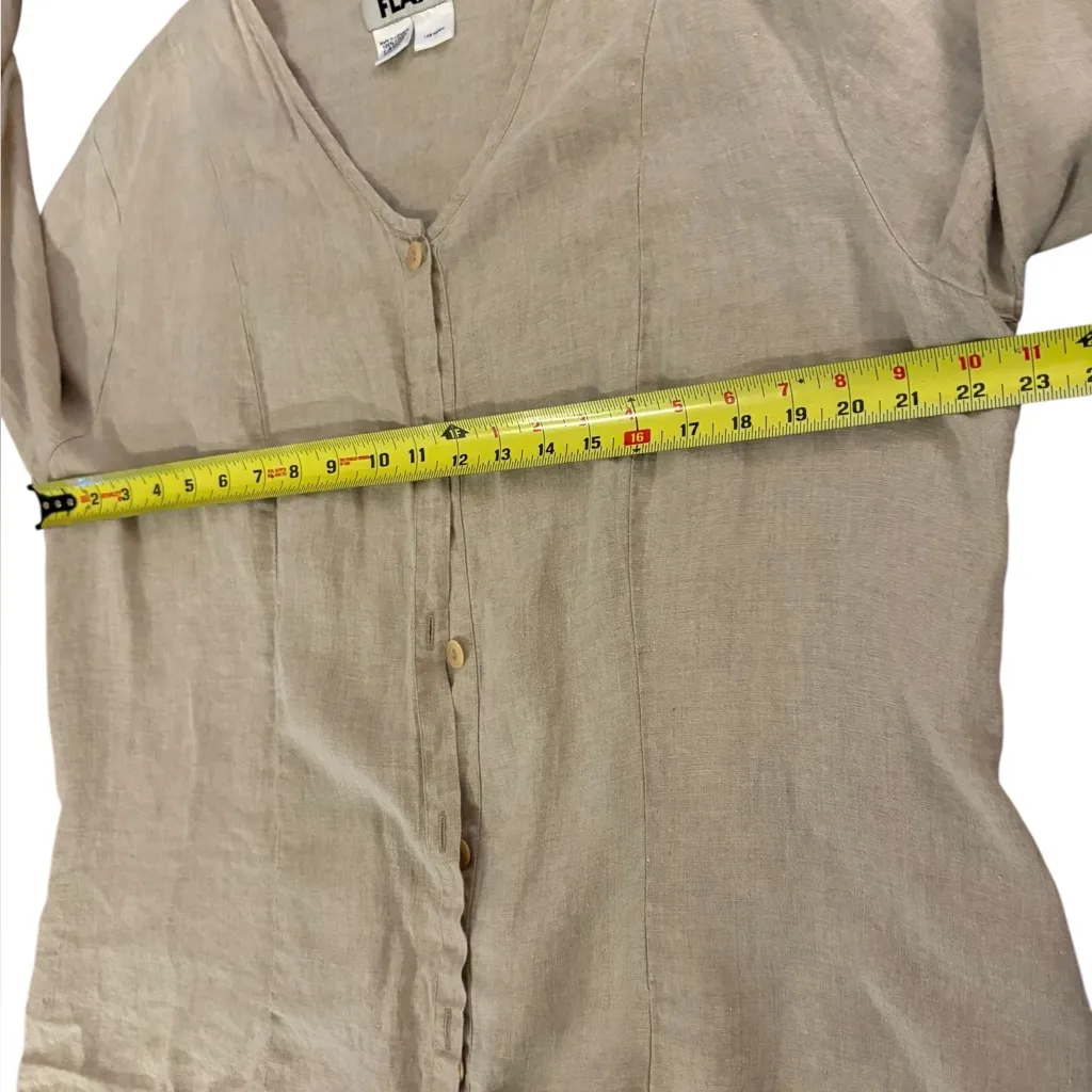 FLAX Beige Cream Button Up Top 100 Percent Linen Women's Size Large Lagenlook. - Image 6