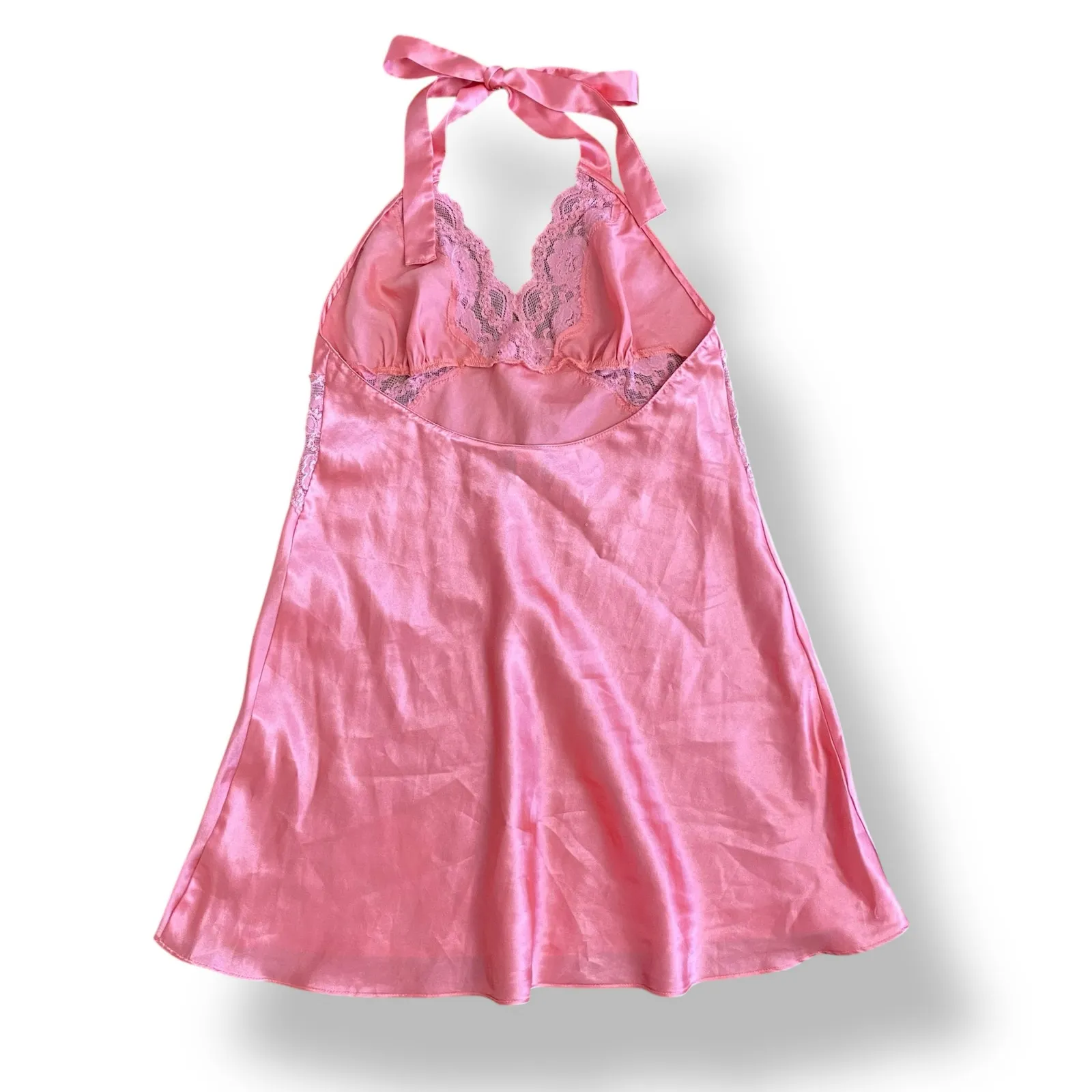 Y2K Frederick’s of Hollywood Lace Halter Chemise Pink Slip Dress Lingerie M - Image 4