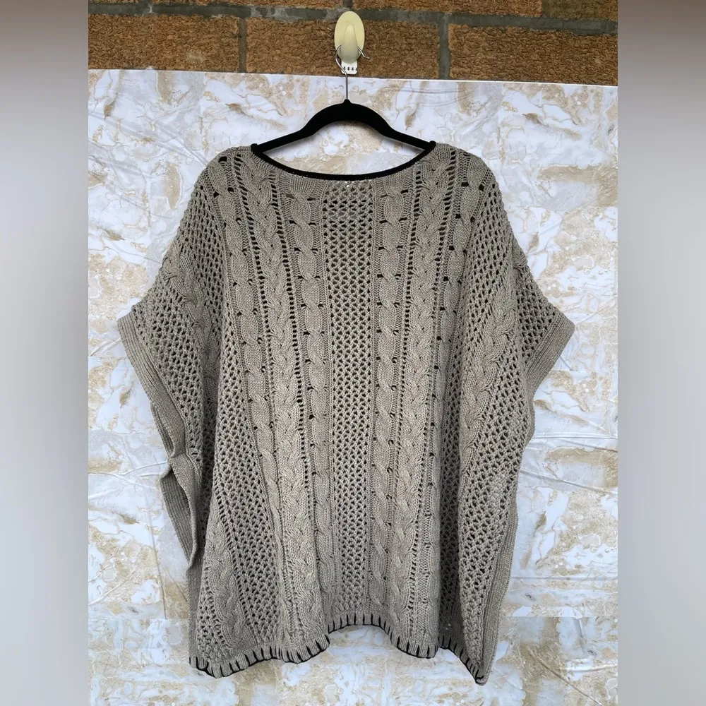 Margaret O’Leary ‘Jane’ Waffle‑Knit Cotton Poncho Sweater Size 1 (S/M), taupe - Image 6