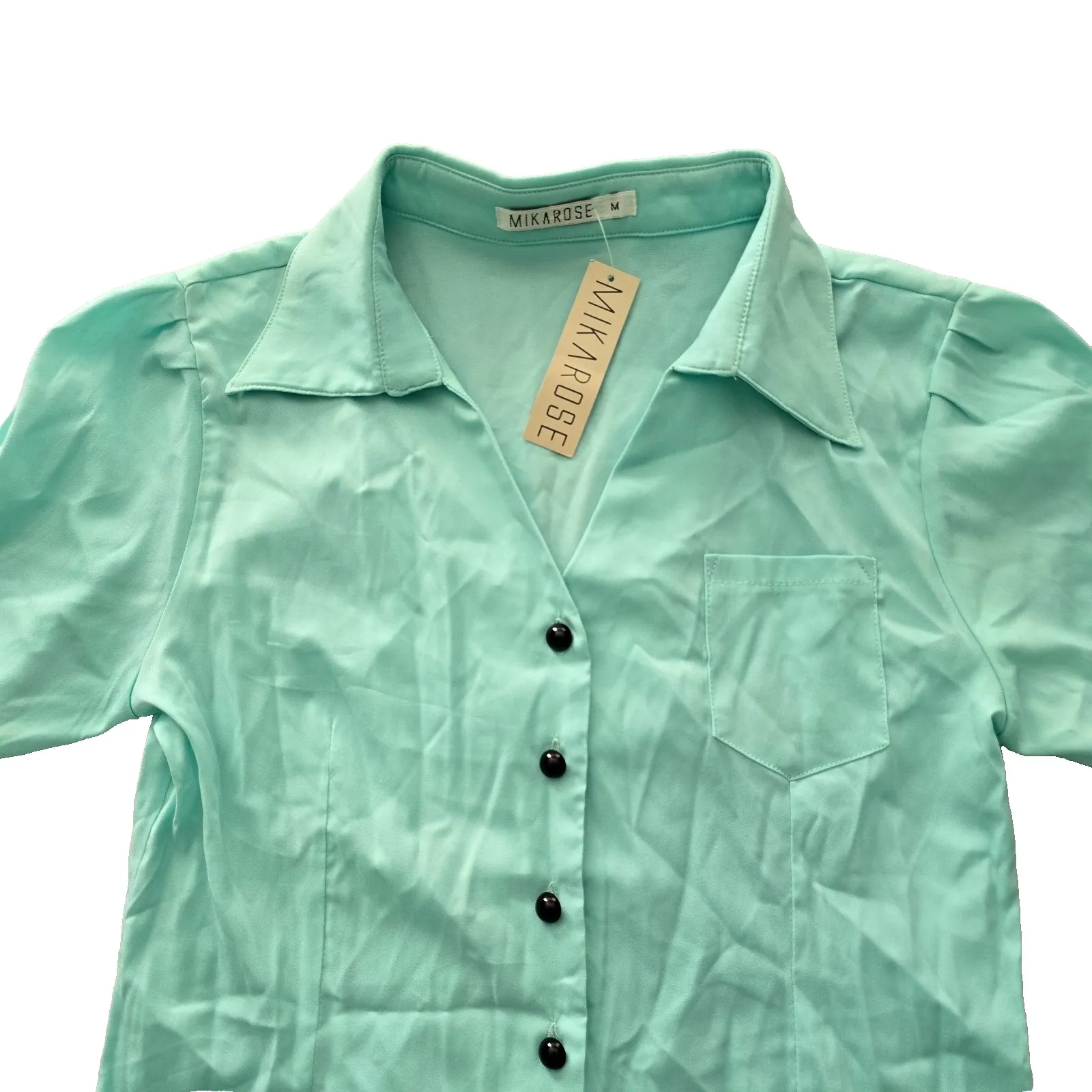 Y2K Vintage Retro Preppy Green Milkmaid Soft Academia Button Shirt Top Medium - Image 2