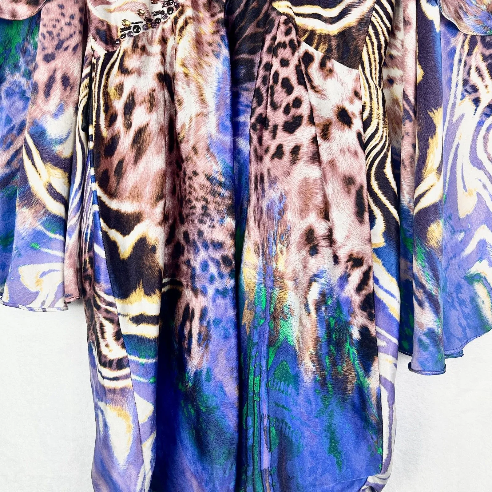 Vintage Alberto Makali Silk Mini Dress Size 6 Cape Jewel Embellished Y2K - Image 4