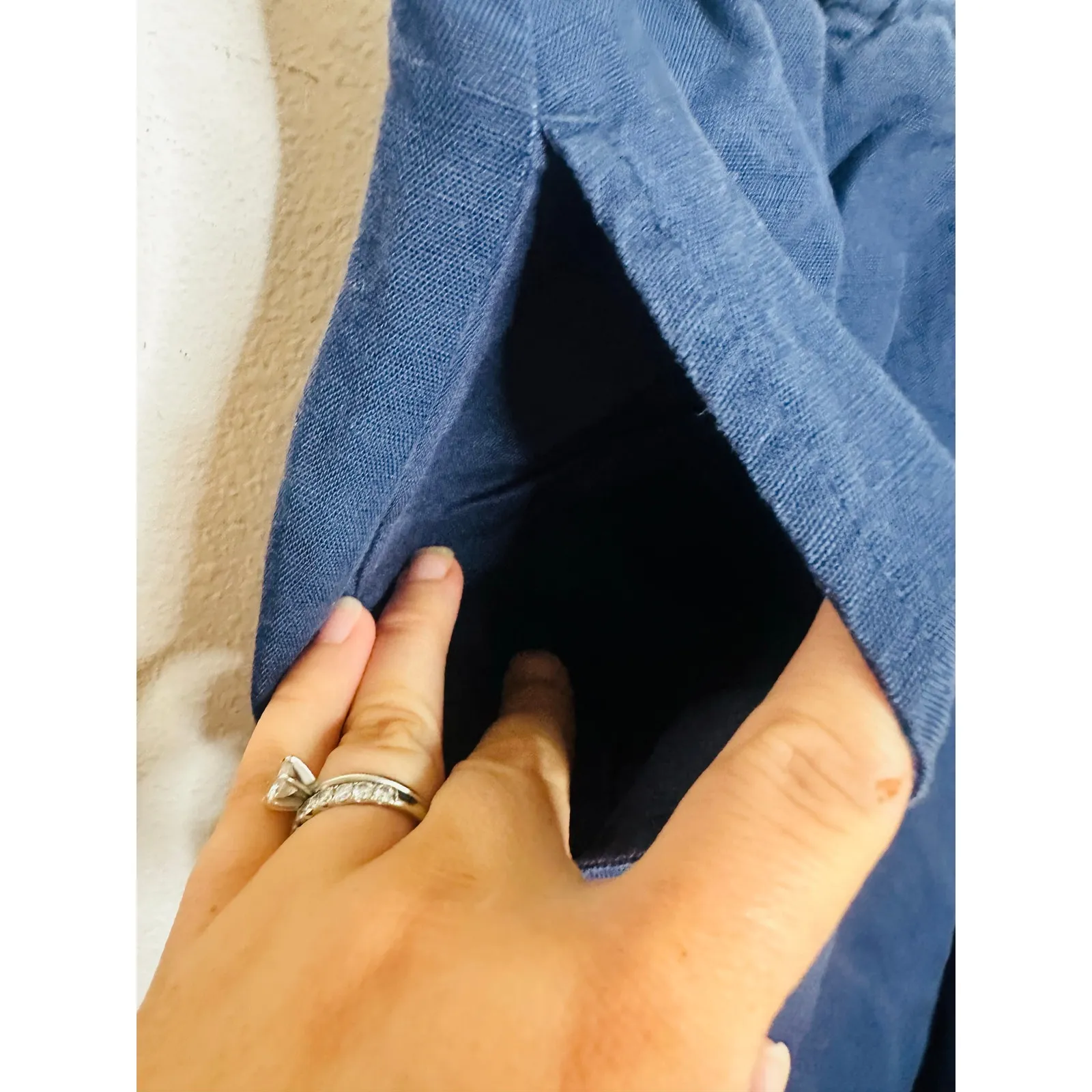 ONIA Dark Blue Linen Blend Wide Leg Drawstring Trousers Pants Size Medium - Image 7