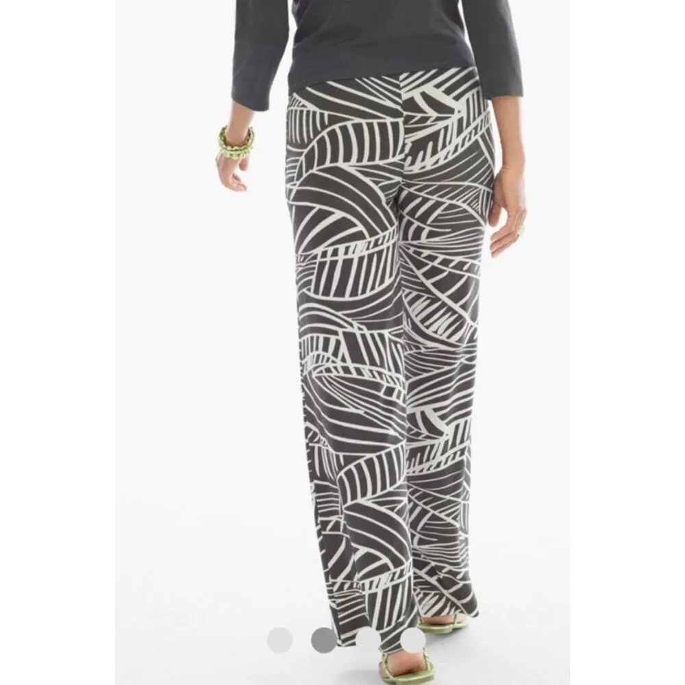 Chico's Travelers 1 medium Linear leaves Knit Wide Leg Palazzo Pants green and w - Image 2