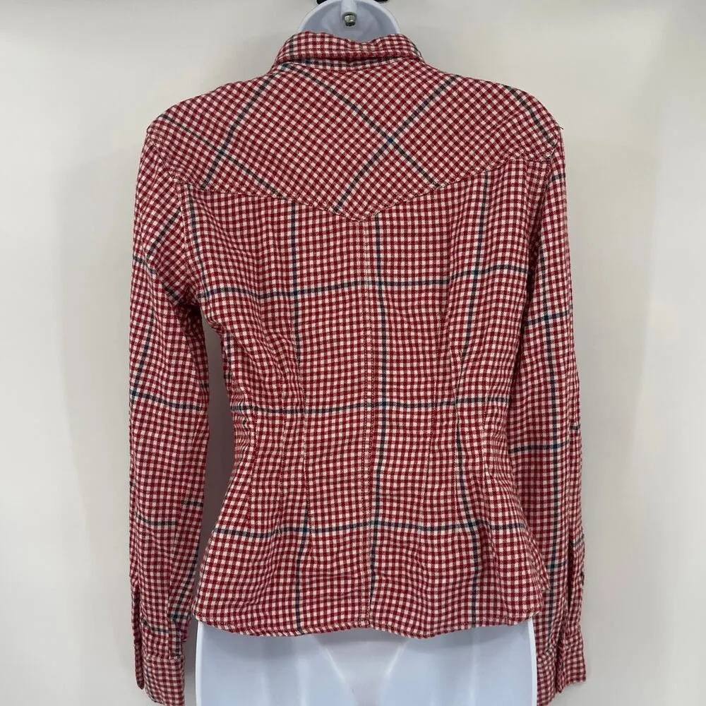 Vtg 90s Levi's W Plaid Flannel Womens Shirt Sz S Y2K Western Grunge Hong Kong - Image 7