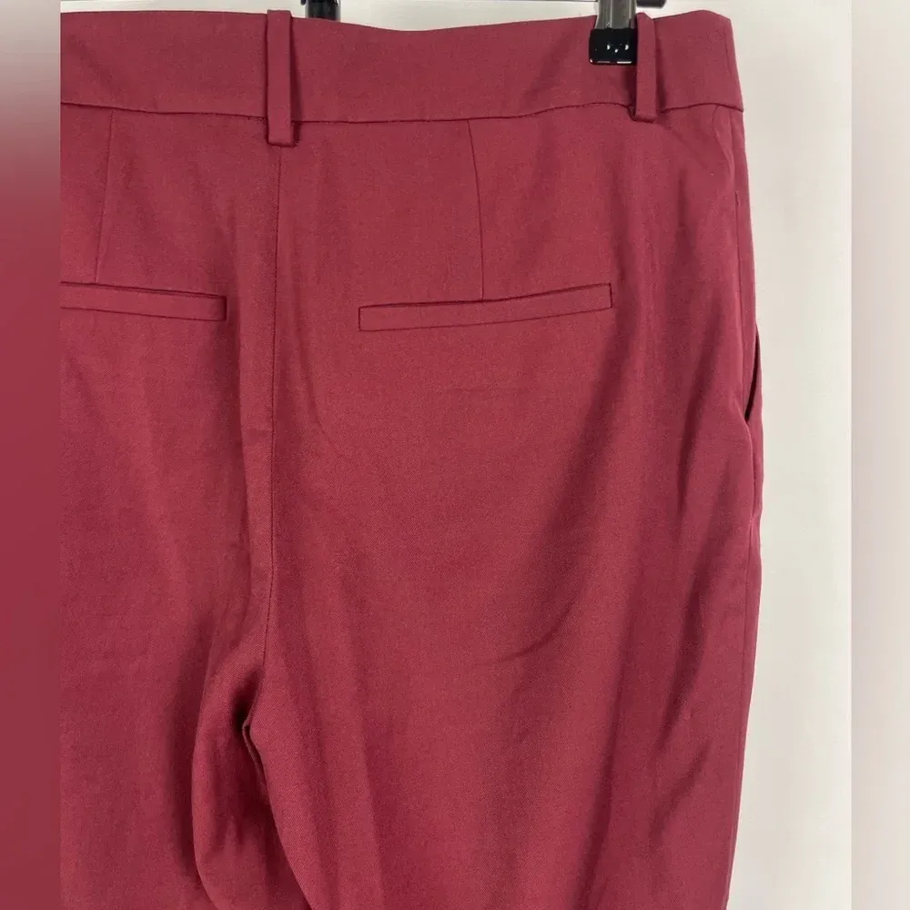 & Other Stories Burgundy Red Tapered‎ Ankle Zip Pleated Wool Blend Pants - Image 9