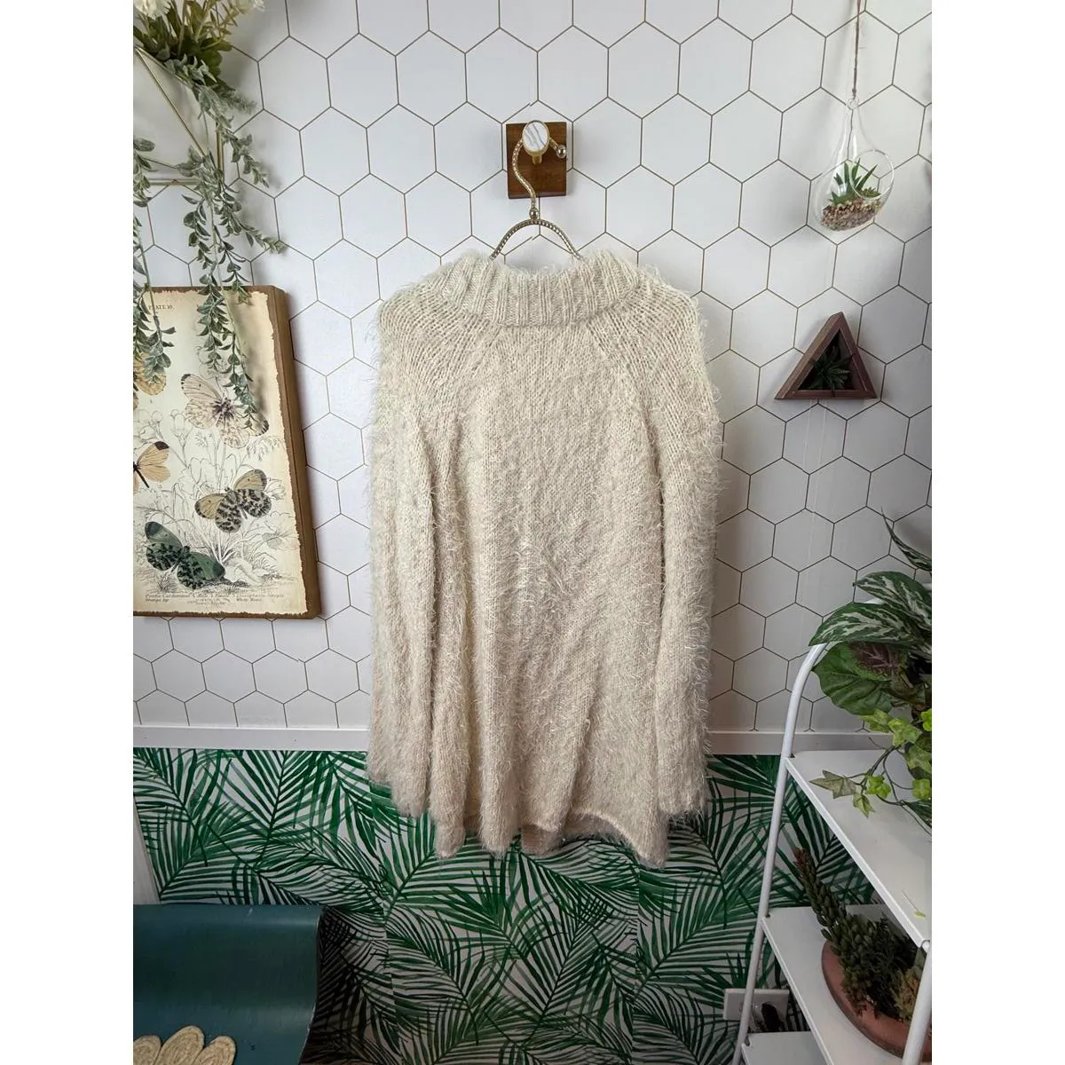 Free People Cream Fuzzy Sweater Open Cardigan Coat - Size - Medium - Image 6