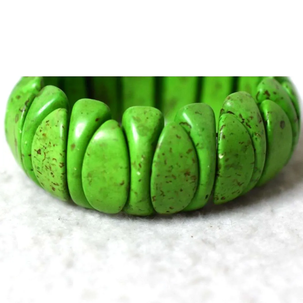 Boho Grunge Chunky Lime Green Heavy 5" Stretch Statement Bracelet - Image 2