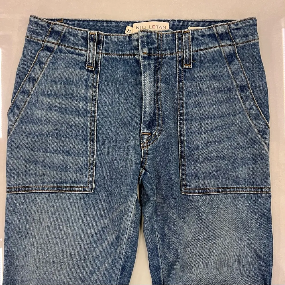 Nili Lotan Cropped French Military Jeans Duane Wash 24 Blue Denim NWT $375 - Image 5