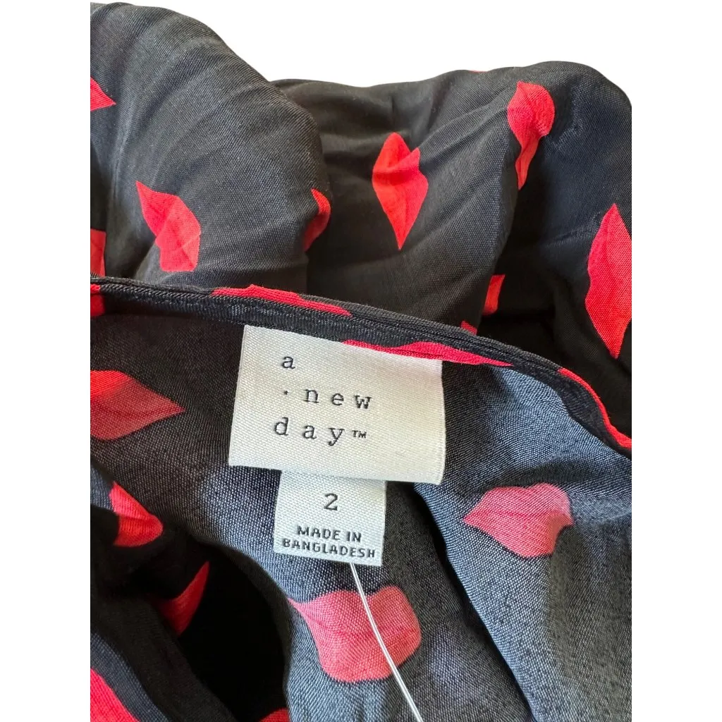 A New Day Black & Red Lip Print Midi Dress Size 2 Whimsical Dreamy Flowy - Image 5