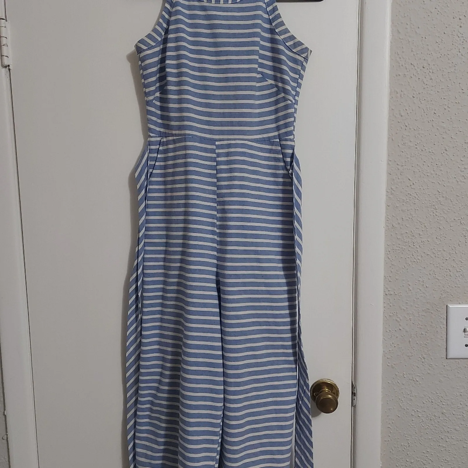 CBX Nautical Striped Bow Tie Wide Leg Jumpsuit S Preppy Classsic Costal Grandma Blue - Image 2