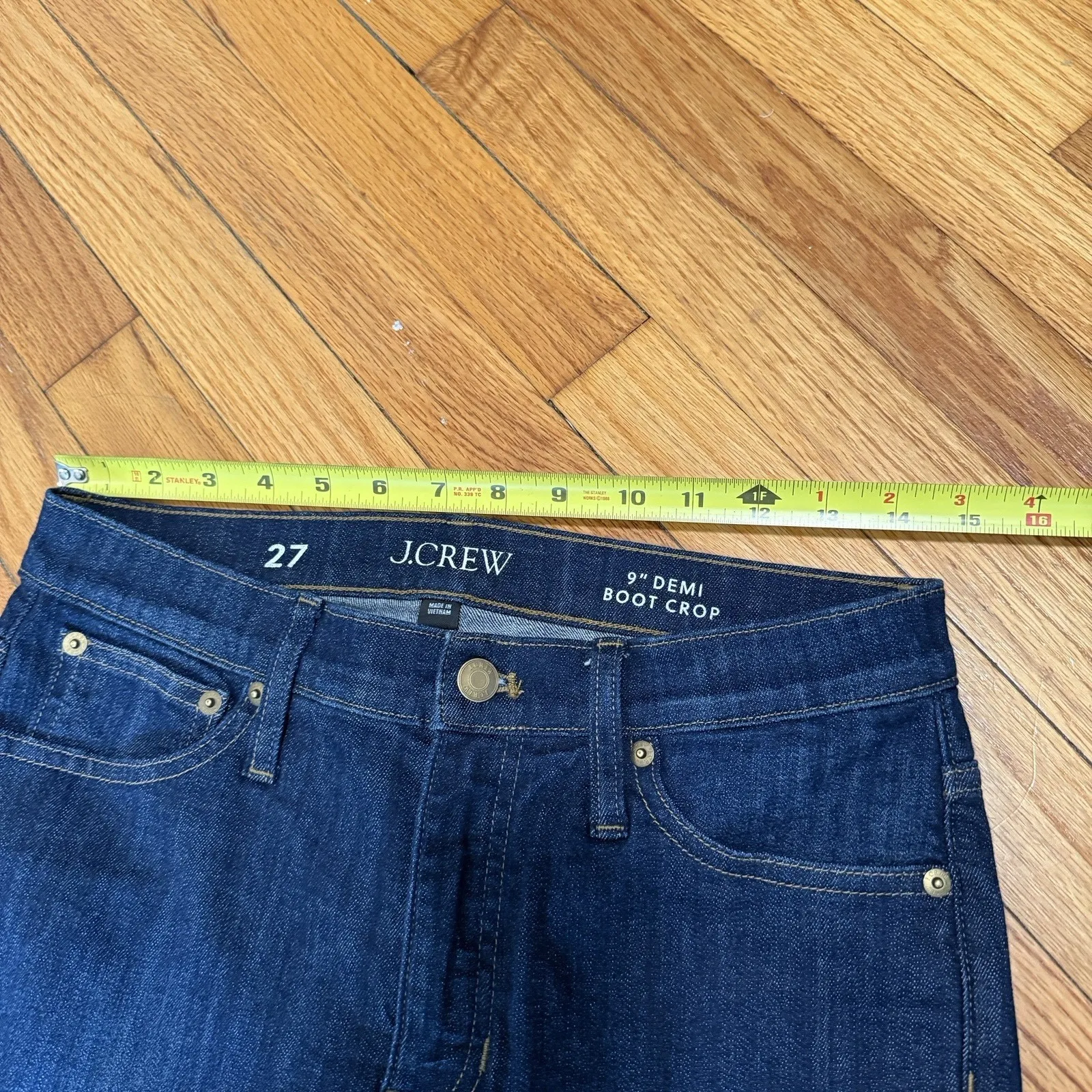 J. Crew 9" demi-boot crop‎ Kicky Hem jean in Dark Worn Wash Blue Size 27 - Image 8