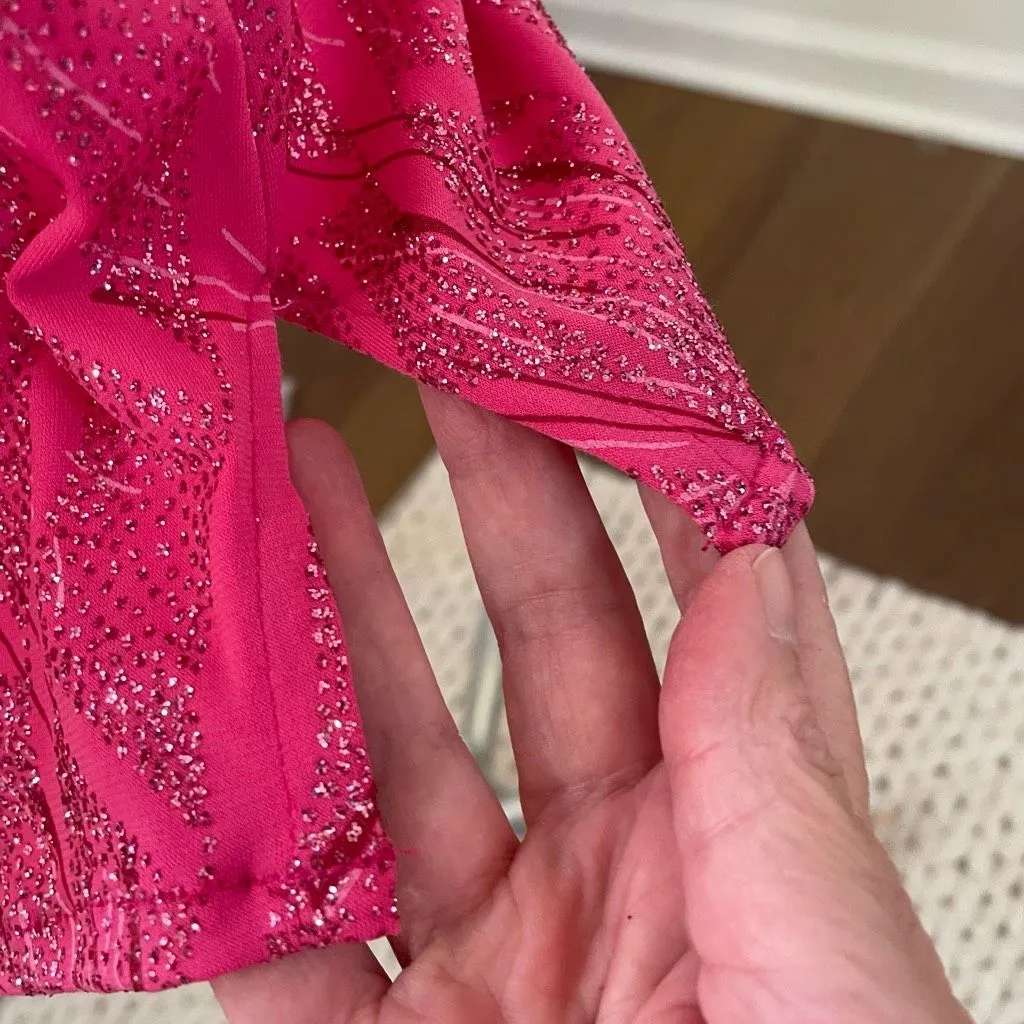 Vintage Y2K Ynes Stretchy BodyCon Mini Dress Bold Pink Glitter S - Image 8