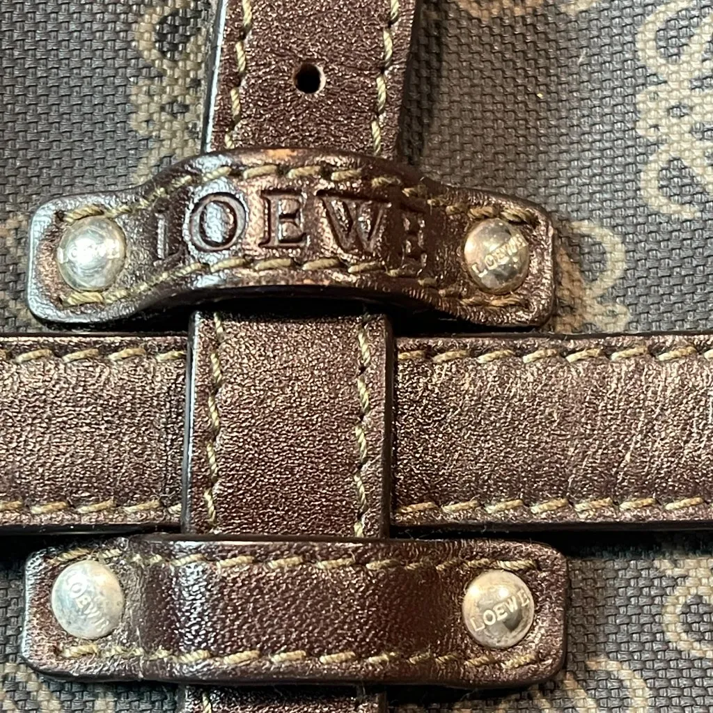 Loewe Vintage Canvas and Leather Anagram Tote - Dark Brown and Black - Preowned - Image 14