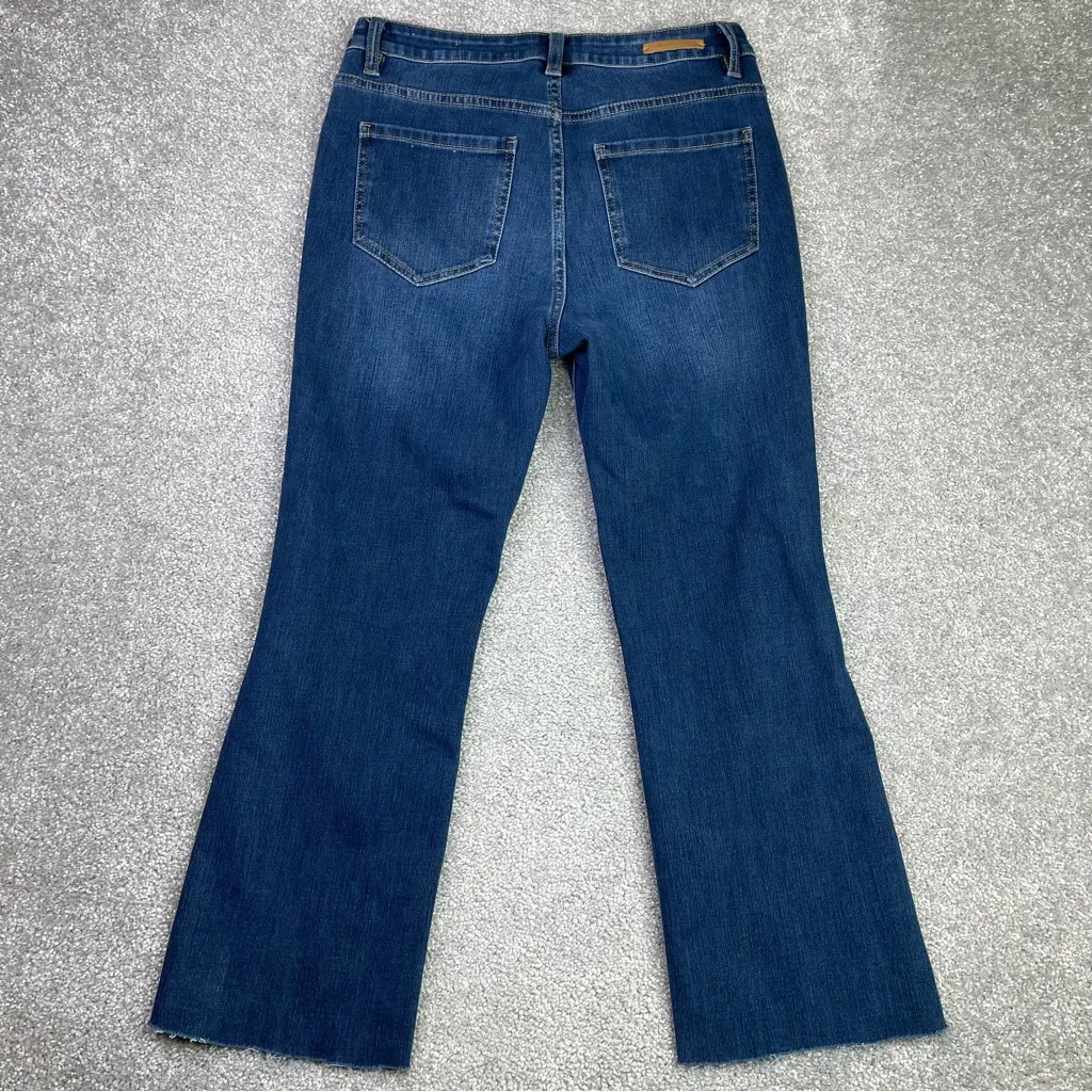 Soft Surroundings Jeans Women's 4 Petite Blue Bootcut Mid-Rise Dark Wash Raw Hem - Image 3