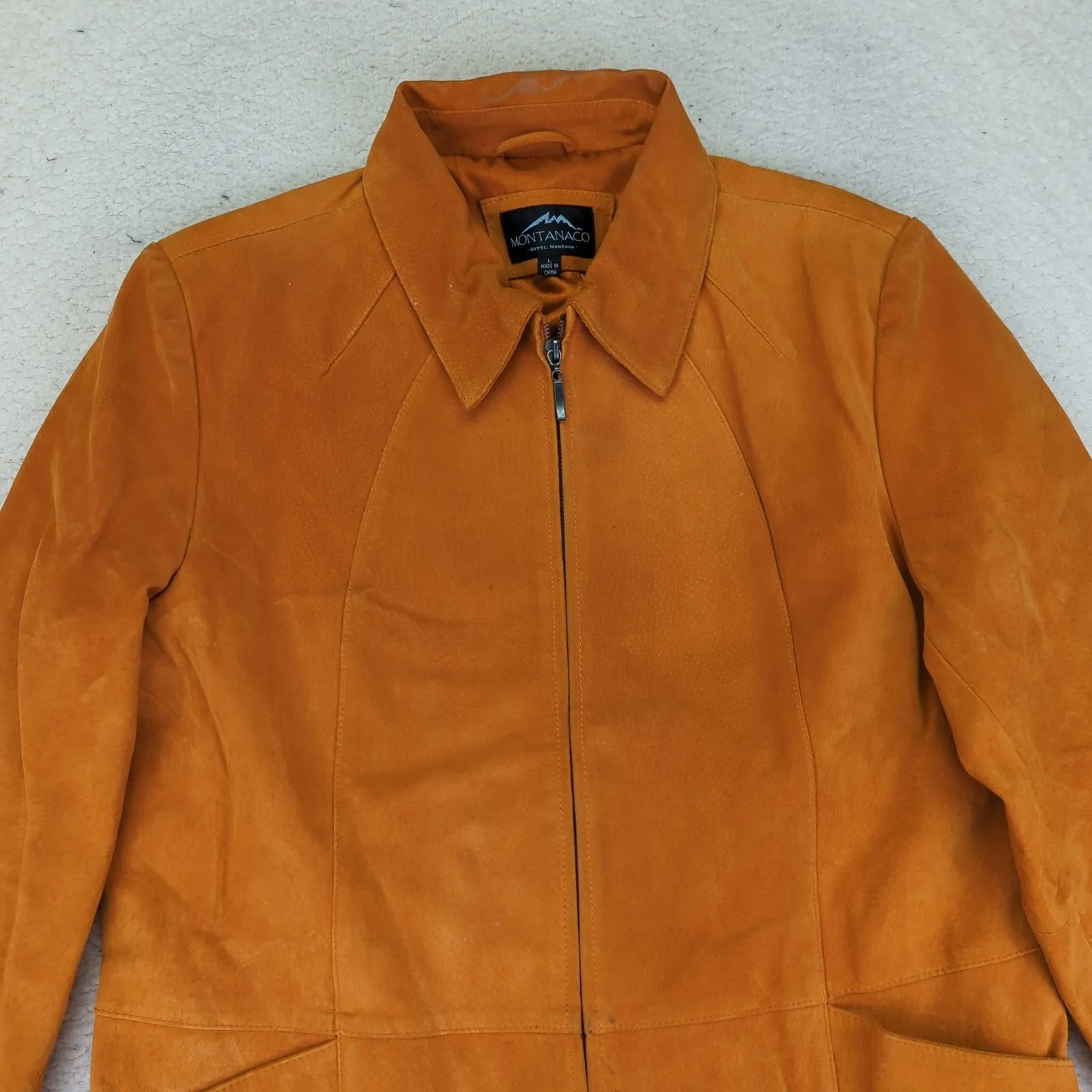 MontanaCo Suede Leather Jacket Women's Full Zip Copper Orange Warm Tone Large - Image 3