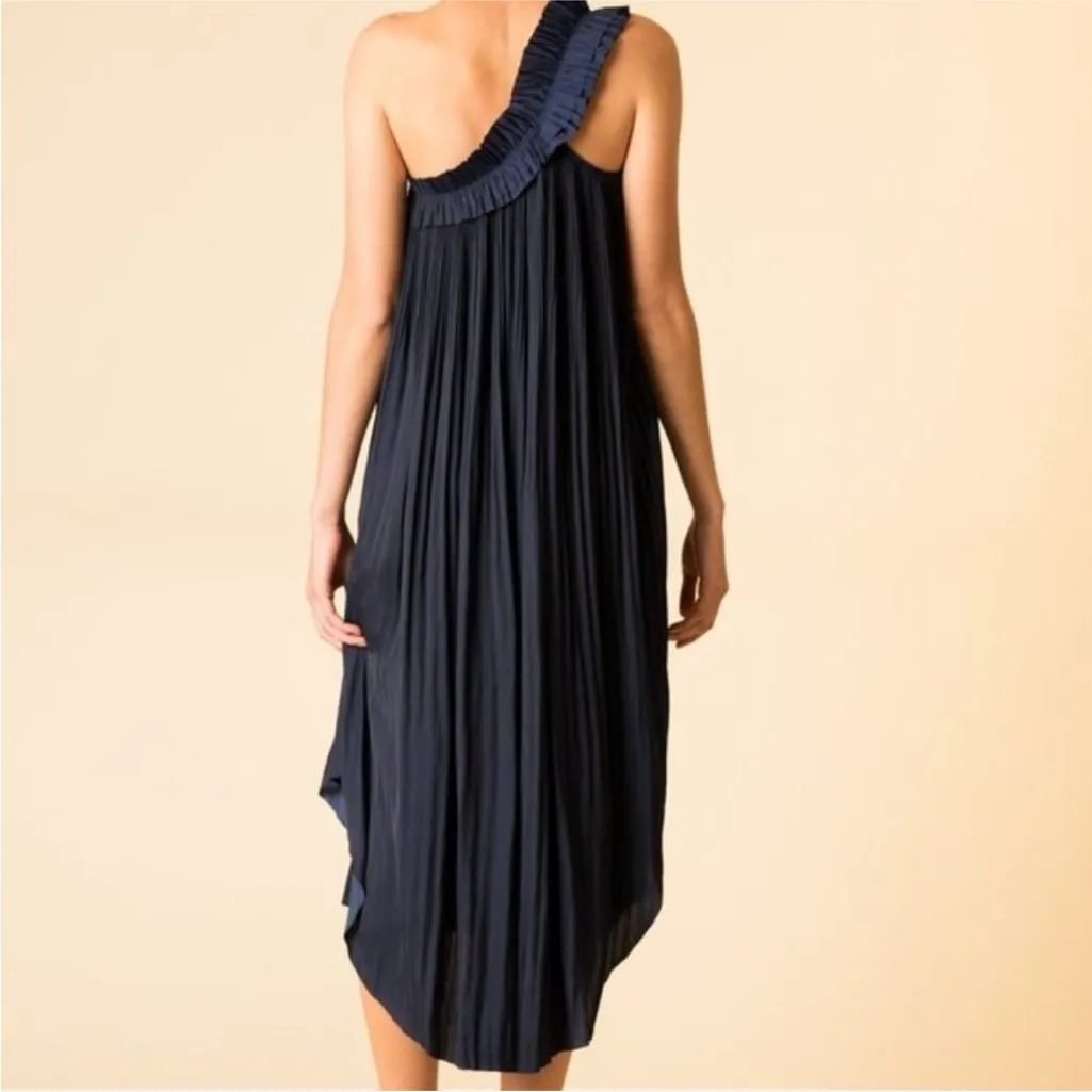 Ulla Johnson One Shoulder Jade Pleated Dress Midnight Navy Blu Size 4 Gown Flowy - Image 5