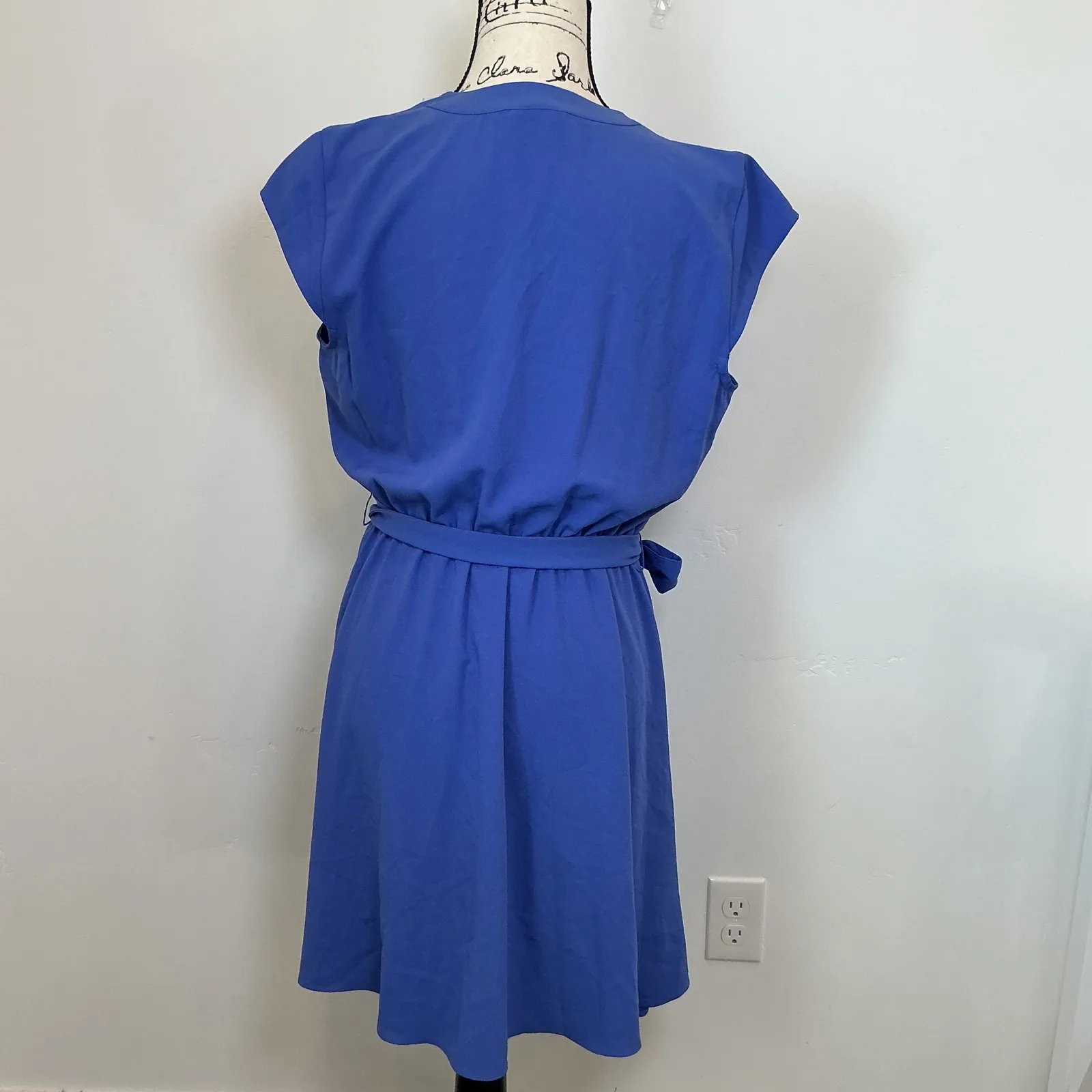 Maison Jules Seersucker Faux Blue Wrap Dress‎ Tie Casual Summer Dress L - Image 5