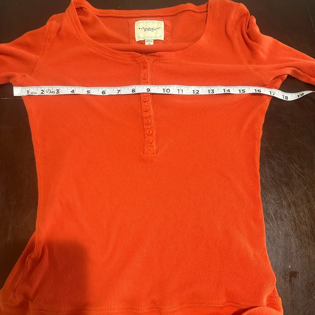 Energie Orange waffle knit Henley Sz XL 100% cotton Y2K grunge retro - Image 6