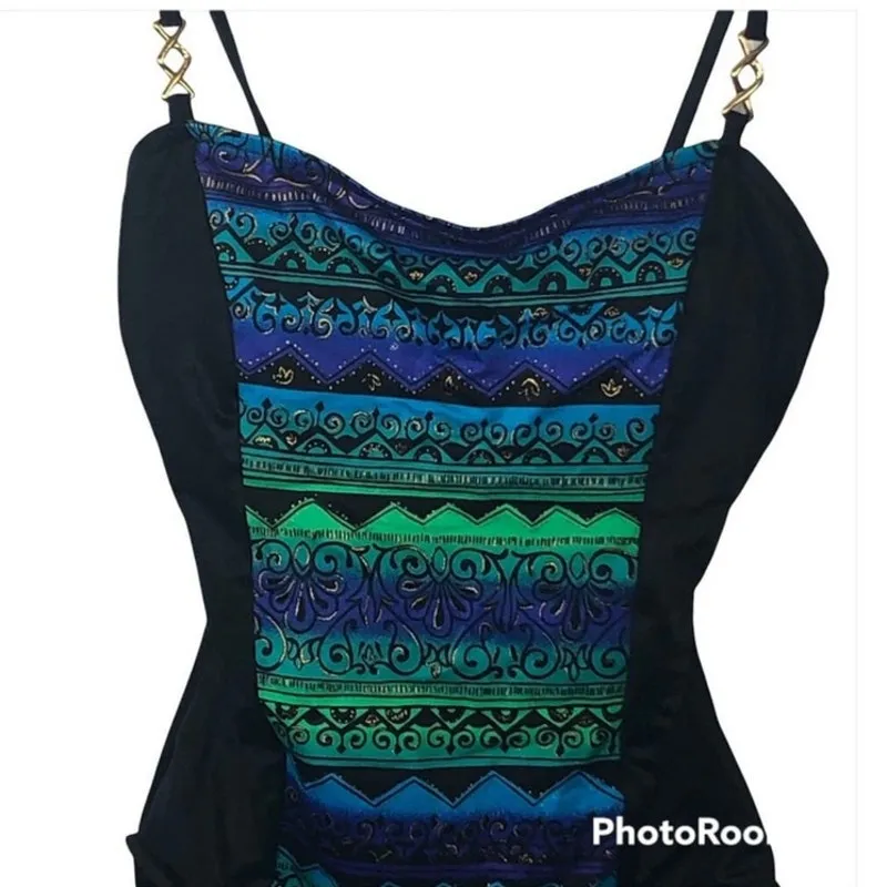 Jantzen Vintage 80s/90s Black One-Piece Swimsuit NWT Size M Retro - Image 4