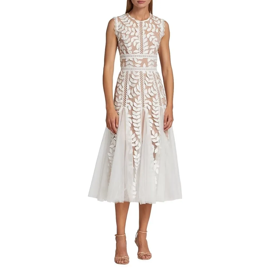 NWT Bronx & Banco Saba Blanc Floral-Appliqué Lace Midi Dress Size 10 - Image 8