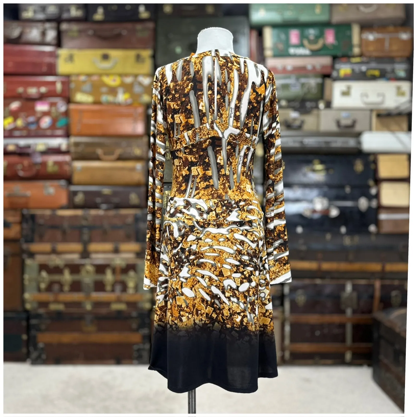 Just Cavalli Womens Dress EU Size 40 US Size Small Animal Print Black Gold Brown - Image 3