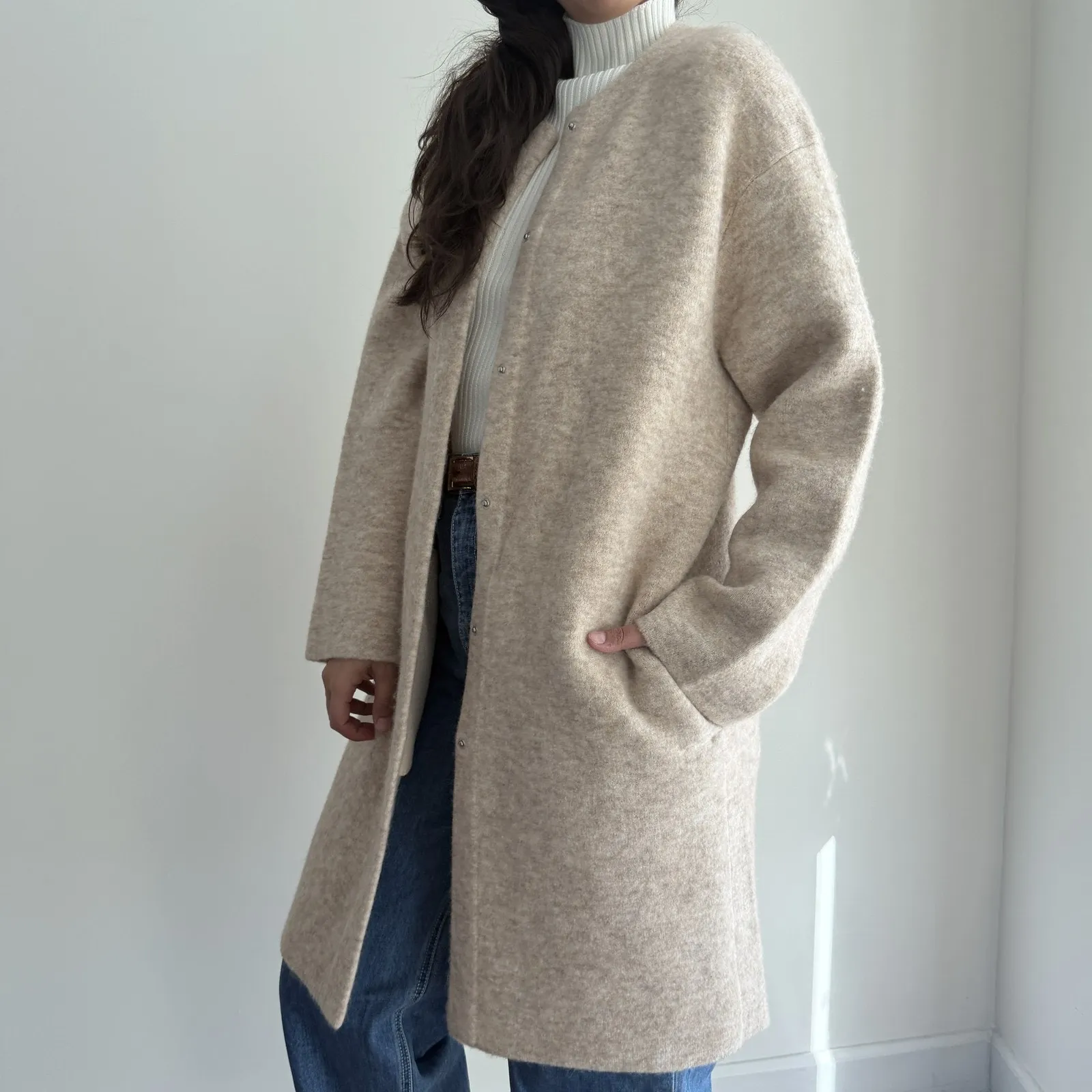 Vince Textured Soft Sculpted Car Coat Large Beige Longline Wool Alpaca Blend - Image 13