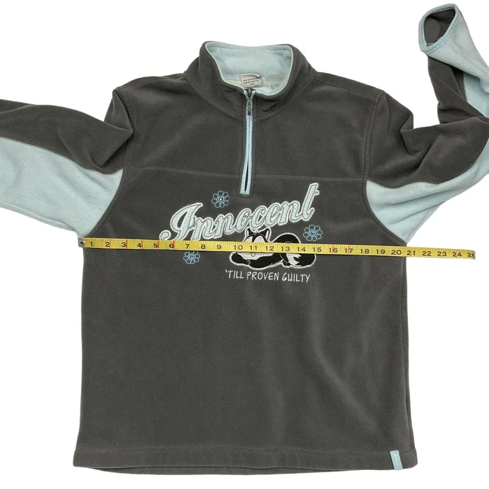 Looney Tunes 1/4 Zip Fleece Sweatshirt‎ Gray Blue "Innocent Till Proven Guilty" - Image 7