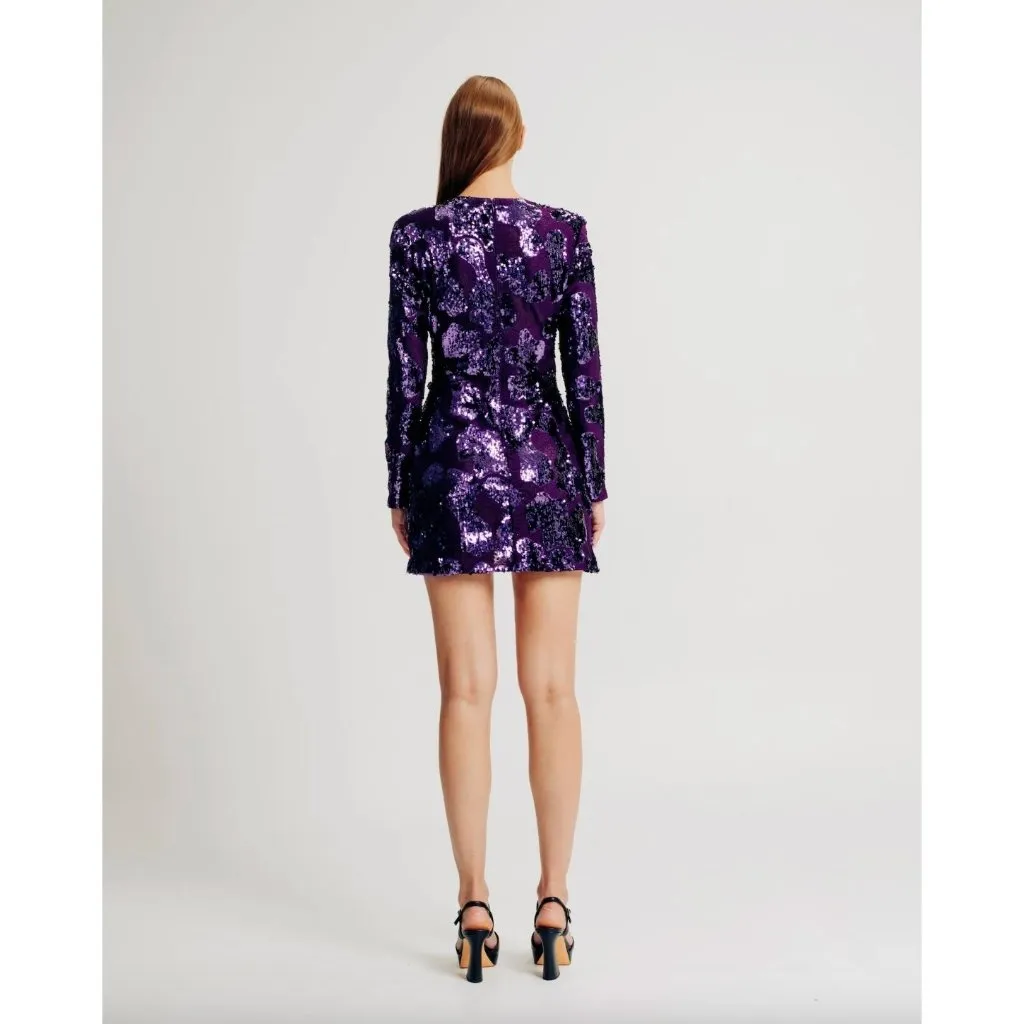 Torn by Ronny Kobo Linda Sequin Mini Dress Deep Aubergine Purples Size Medium - Image 4