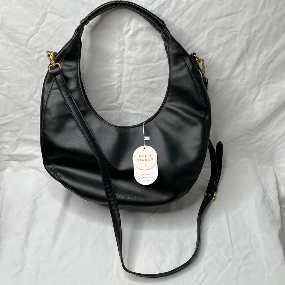 Melie Bianco Vegan Leather Black Danni Large Convertible Hobo Bag - Image 9