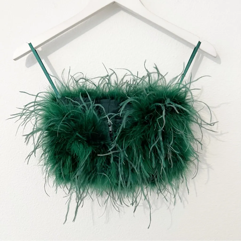 LAMARQUE Zaina Feather Bustier Green Tube Top Cropped Revolve Size Small S - Image 4