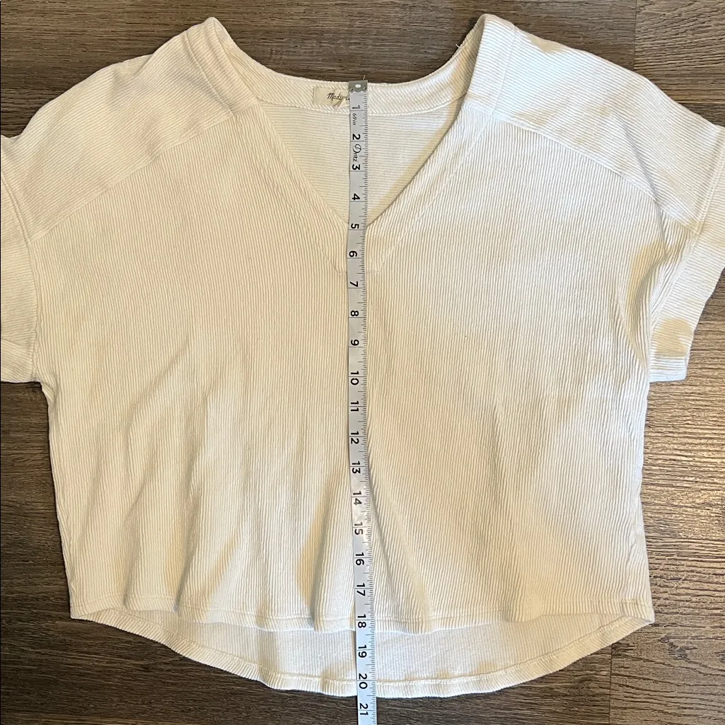 Madewell  Cotton Ottoman Jacquard V-Neck Boxy
Ribbed Crop Top in Bright Ivory XL - Image 7