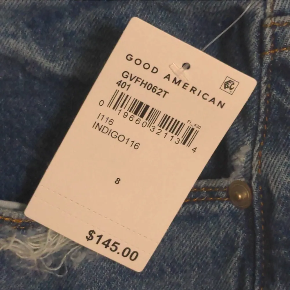 Good American Good Vintage Frayed Hem Straight Leg Jeans Blue High Rise 8 New - Image 14