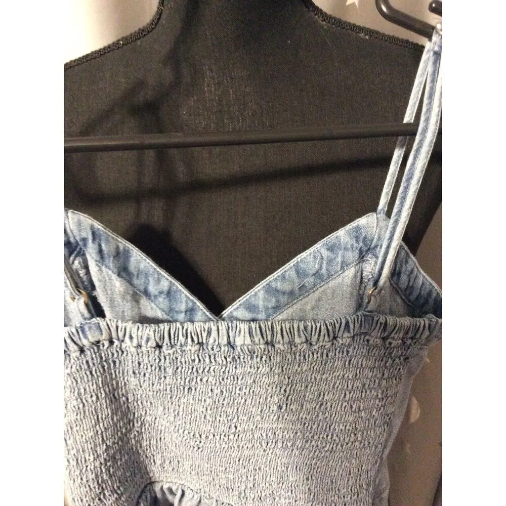 Aeropostale denim adjustable spaghetti strap Romper Small S Smocked back - Image 2